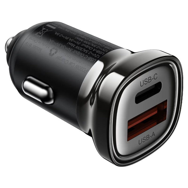 Fast Charge Car Charger B19 30W (1xUSB-C + 1xUSB-A)