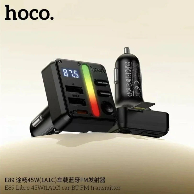 HOCO E89 Bluetooth FM Transmitter with 45W Dual USB Fast Charging