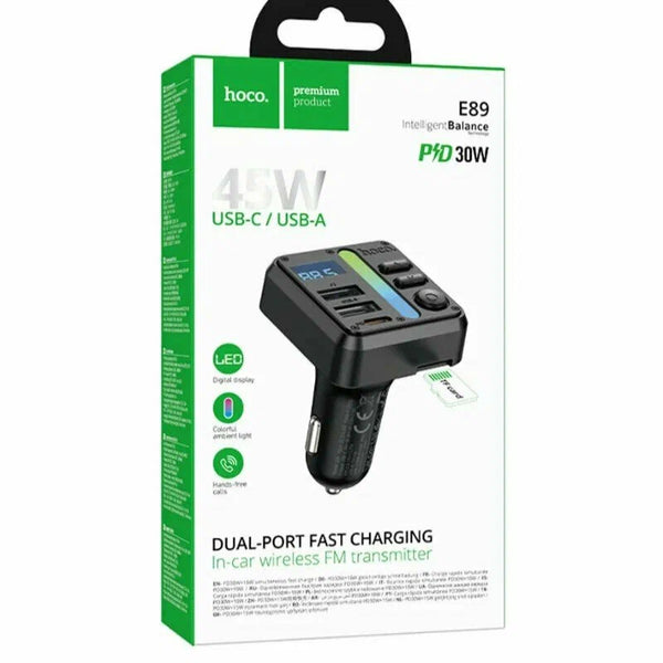 HOCO E89 Bluetooth FM Transmitter with 45W Dual USB Fast Charging